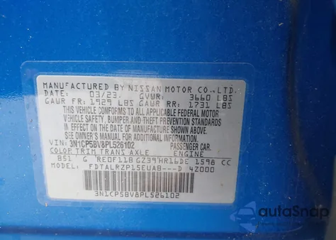 2023 Nissan Kicks S Xtronic Cvt из США, поврежденный, VIN 3N1CP5BV8PL526102